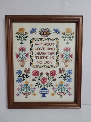Vintage Cross Stitch Sampler,Butterflies, Flowers & Squirrels Wall Frame