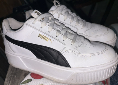 PUMA Karmen Rebelle White Black Leather Lace Up Cushioned Athletic Sneakers