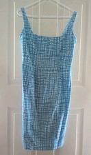Calvin Klein Blue White Circles Sleeveless Cotton Spandex Sheath Dress Size 10 