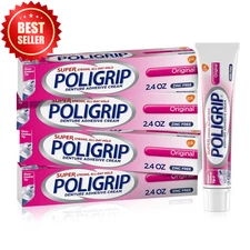 Original Denture Adhesive Cream Zinc Free 2.4oz Pack of 4 Strong Long Hold