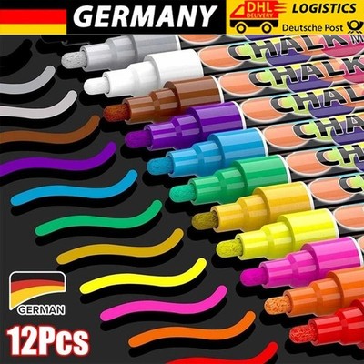 12Farben Kreidestifte Kreidemarker Tafel Fenster Neon Kreide Stift abwischbar DE