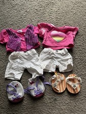 6 Piece Build A Bear Girls Summer Spring Clothing Lot Pink, Purple,White W/Shoes