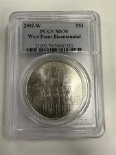2002-W West Point Silver  Commemorative Dollar PCGS MS70