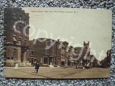 CAMDEN NJ-MARKET STREET-EAST FROM THIRD-STORES-TROLLEY-NEW JERSEY