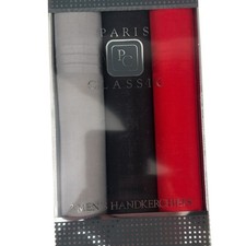 Paris Classic Mens Handkerchiefs 3 Pack 100 Cotton Grey Black Red Gift Box Set