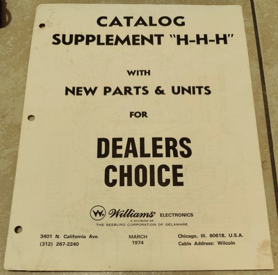 Vintage 1974 Williams Electronics Catalog Supplement H-H-H w/ New Parts & Units 