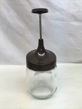 Vintage Gemco Glass Hand Press Nut Food Chopper Dicer Brown Top Retro USA