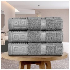 Embroidered Greek Key Bath Sheet Towel Designer Cotton XL Towels Charcoal 3pack