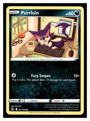 Pokemon Crown Zenith Purrloin #077/159 Common
