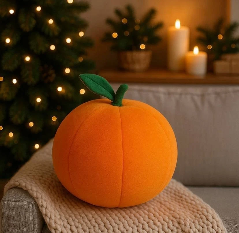 Mandarin Plush Pillow 35cm – Christmas Holiday Decor, Soft Fruit Toy Gift - Image 3 of 3