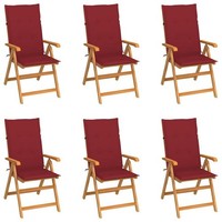 Klappst?Hle, 6Er-Set, Mit Weinroten Kissen, Aus Massivem Teakholz