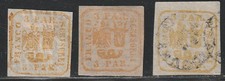 ROUMANIE - Lot de 3 , N°8 nsg/obl (1862-64) 3p jaune