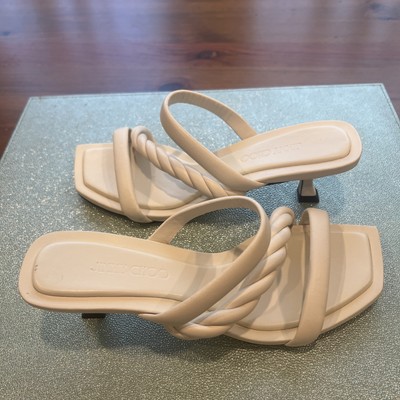 $850 Jimmy Choo  Diosa 50  Leather Kitten Heel Sandal In Black Sz 36.5 