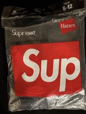 Supreme x Hanes Men's Cushioned Crew Socks, 4 Pairs, Black Logo, Size 6-12