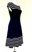 Eliza J Navy  & White Striped Fit & Flare Dress Sz XS Knit Retails $138 NEW