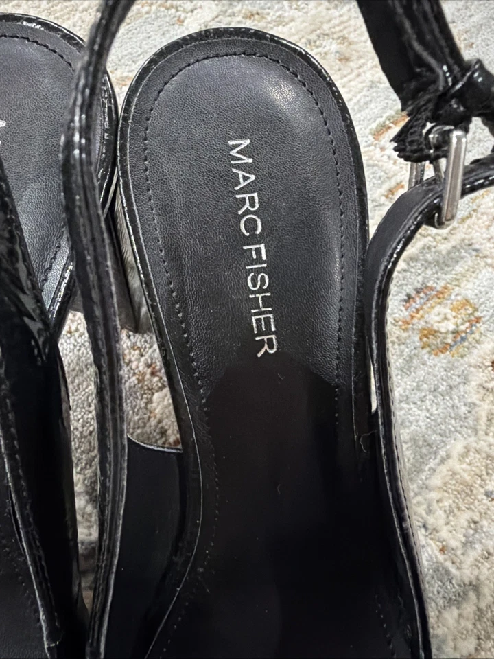 Marc Fisher Black Patent Leather Sling back Heels Pointed Toe Women’s Size 8.5 M - Image 3 of 4