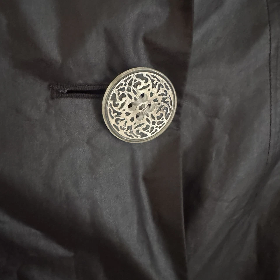 Abrigo Elle Tahari Talla S Columpio Ligero Volantes Cuello Moda Viaje Embalable Lluvia Foto 3 de 4