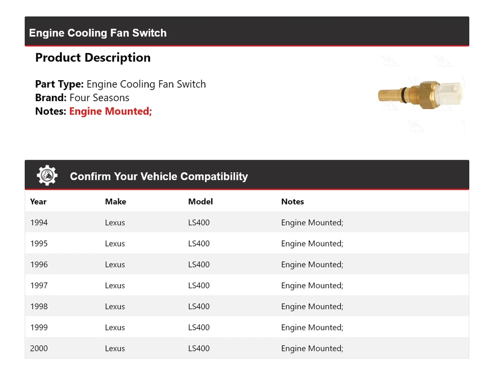 Interruptor ventilador refrigeración motor Lexus LS400 1994-2000 4 estaciones 1995 1996 1997 Foto 2 de 4
