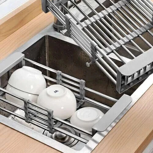 Adjustable Stainless Steel Kitchen Dish Drying Sink Rack Drain Strainer  Basket