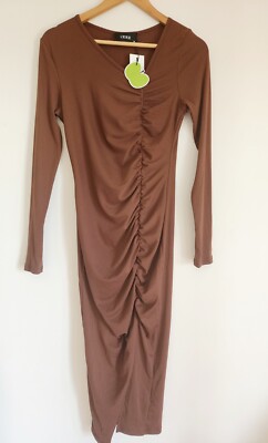Cider Dress Ruched Maxi Long Sleeve Size M Brown | eBay