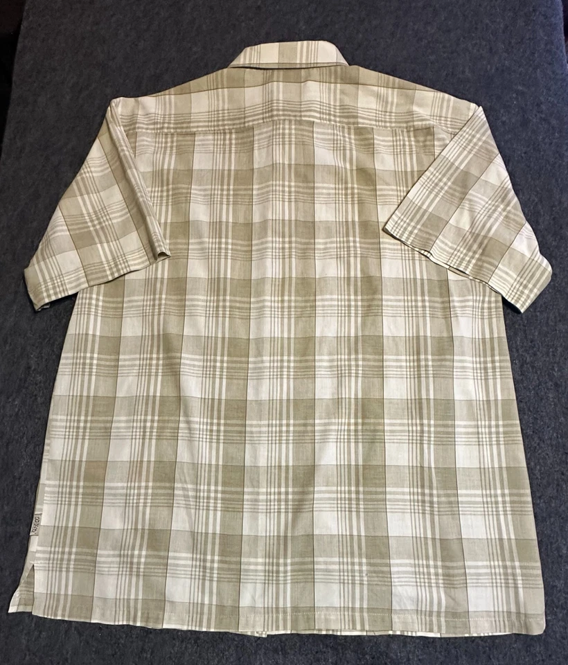 Camisa Old Skool Para Hombres Manga Corta Cuello Abotonado Marrón A Cuadros Talla XL B22 Foto 2 de 4