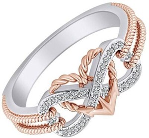 Authentic 1/10 CT Diamond Two Tone Heartfinity Anchor Promise Ring 14k Gold Plated