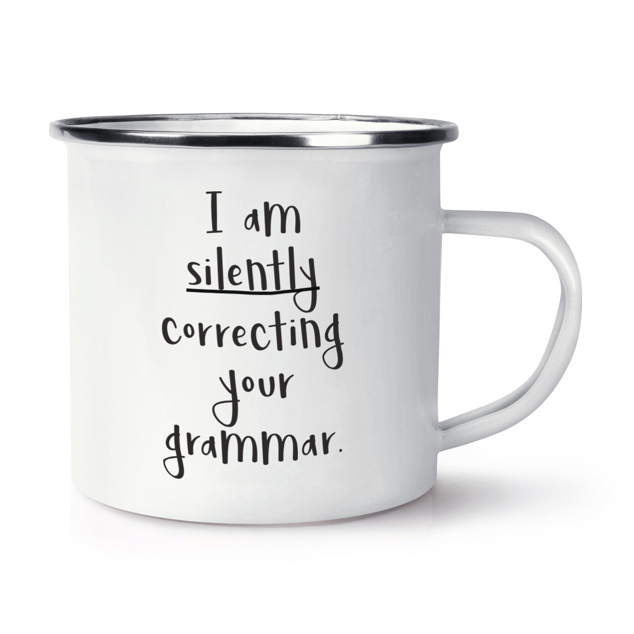 I Am Silently Correcting Your Grammar Retro Enamel Mug Cup - Funny Teacher