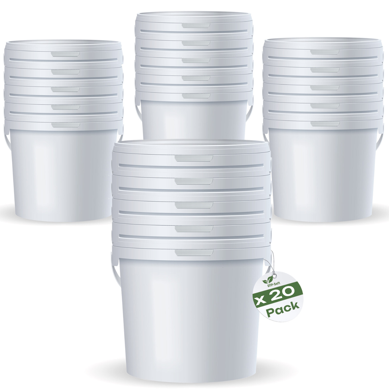 20 x 5L Set Eimer mit Deckel 5 Liter Leereimer weiß lebensmittelecht TOP PP