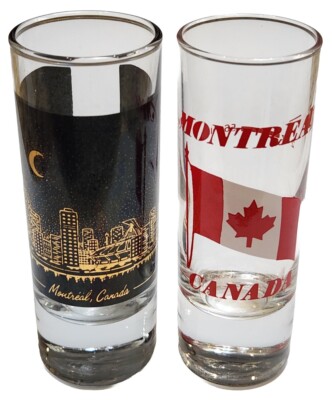 (2) Canada Souvenir Shot Glass Bar Canadian Montreal Flag Maple Leaf Tall 4.25''