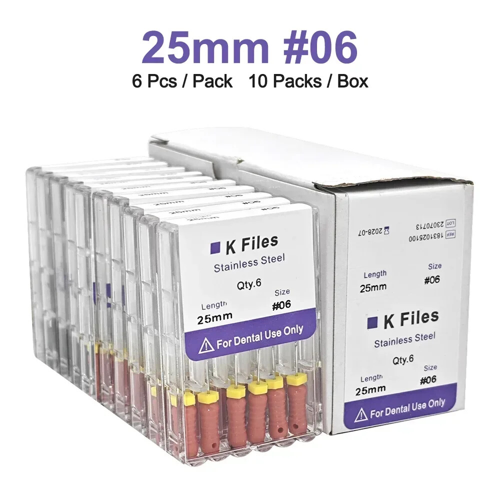 Dental K-File 25mm Endodontic Root Canal Files - Stainless Steel Assorted Sizes #6-#60 By Easyinsmile