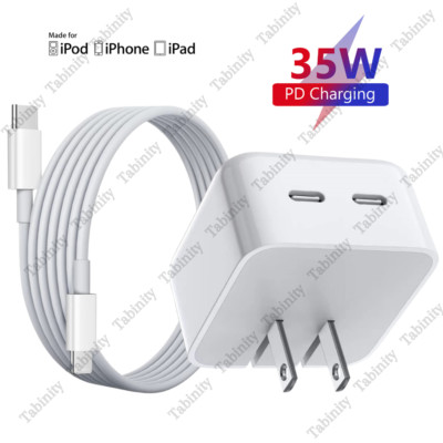 Dual Port 35W USB-C Adapter PD Fast Wall Charger For iPhone 14/13/12/11 Pro Max