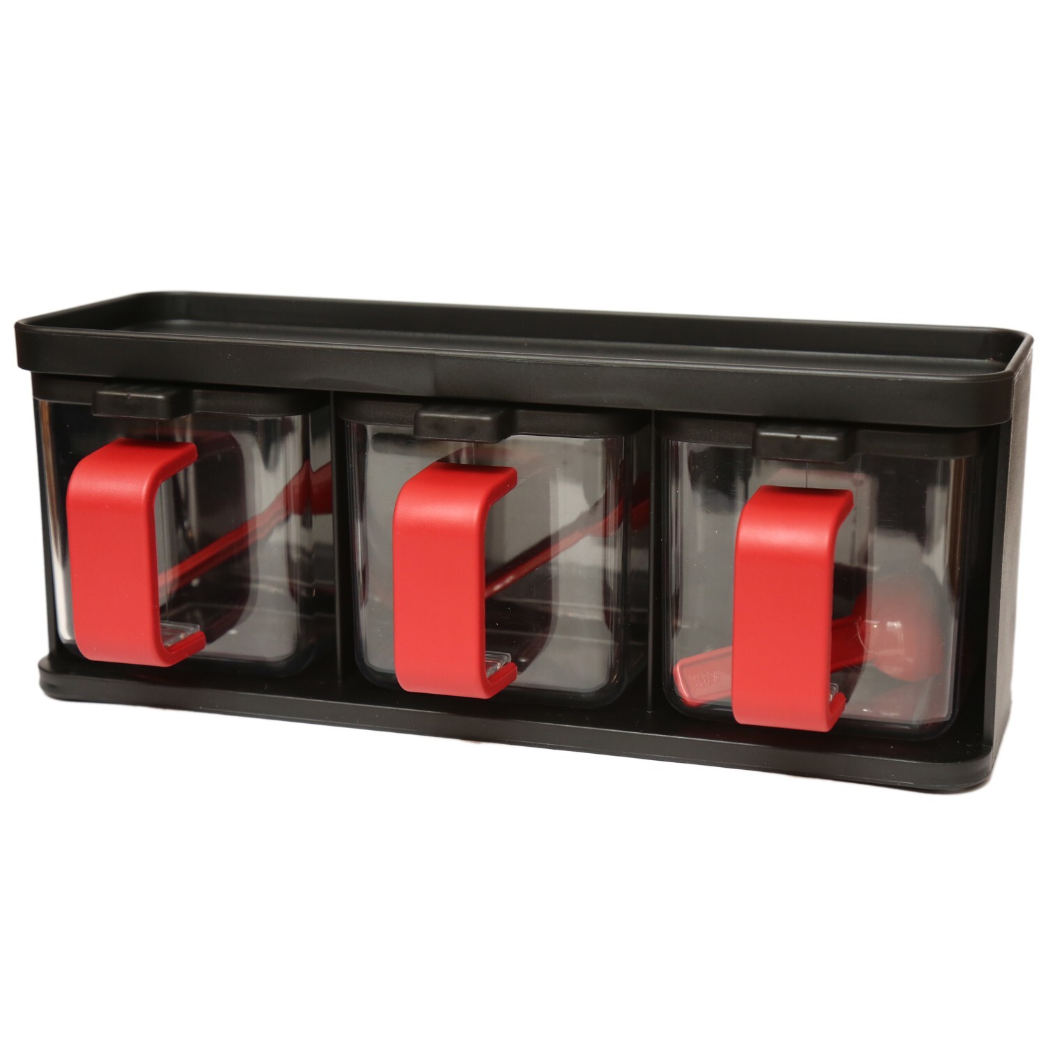3 Spice Jar Rack Set - Condiment Organizer Multi Use Kitchen Counter Black & Red