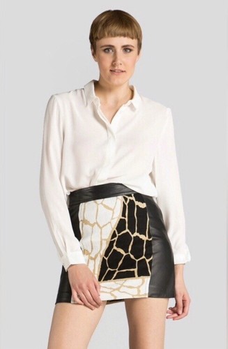 Rachel Zoe Shane Animal Print Leather Frame Mini Skirt $350 Size M