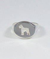 Silberner Chevalier-Ring Mit Silhouette Eines Hundes Der Rasse Schnauzer Im Fla