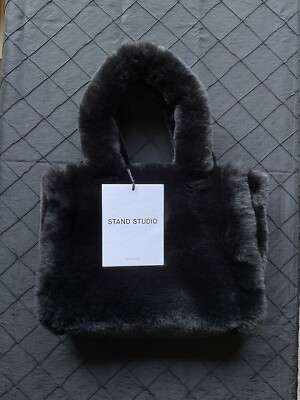 Stand Studio Black Faux-Fur Small Liz Shoulder Tote Bag NWT