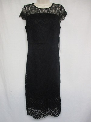 Kensie Short-Sleeve Lace-Contrast Dress - Black Xs Kensie Short-Sleeve Lace-Contrast Dress - Black Xs