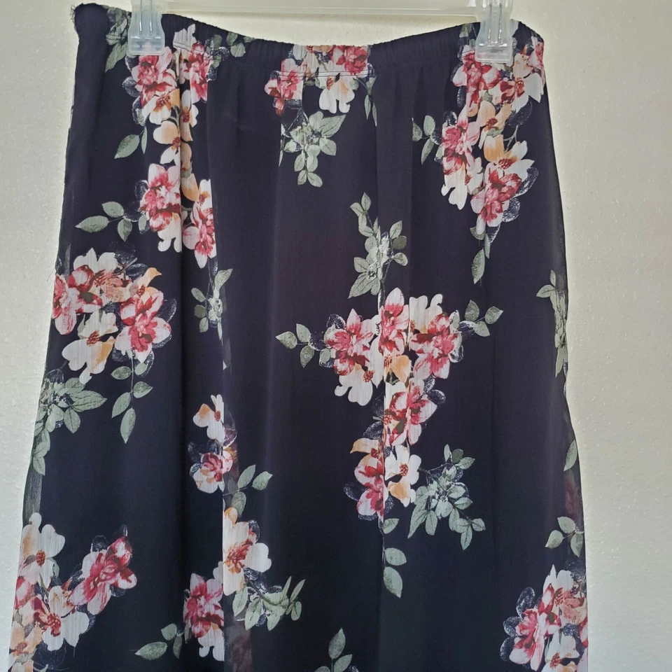 Falda Bobeau Negra Floral Forrada Cintura Elástica Mujer Talla XL Transparente Larga Foto 3 de 4