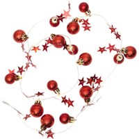 Star Deko Lichterkette Weihnachten 10 LED Ww Rot Kugeln Sterne Timer Batterie