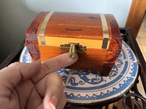 Caja de curiosidades de cedro de pino de recuerdo vintage con bisagras y pestillo WI WISC Wisconsin - Imagen 6 de 12