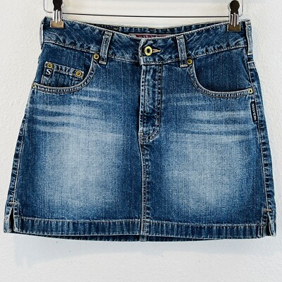 Vintage Womens 28 Silver Jeans Denim Skirt Medium Side Slits 15