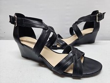 Nine West Womens Size 9.5 Black Pumps Strappy 2" Wedge Heel Open Toe