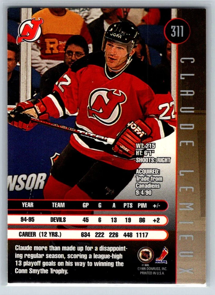 1995-96 Leaf #311 Claude Lemieux - Image 2 of 2