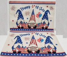 Set of 2 Same Fabric Printed Placemats 12"x18" PATRIOTIC,USA GNOMES,HAPPY JULY 4