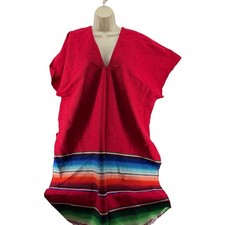 Rubies Mexican Poncho Red Tribal Serpe One Size Fits Most Blanket Gaban