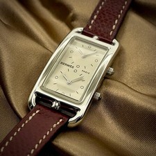 Hermes Cape Cod Deux Zones CC3.210 Quartz Watch Silver Dial Wine Red Strap 4
