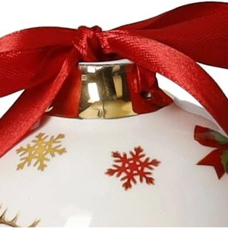 Palla di Natale Ceramica BRANDANI Christmas Babbo Natale Slitta Renne 10 cm, fotografia 8 di 9