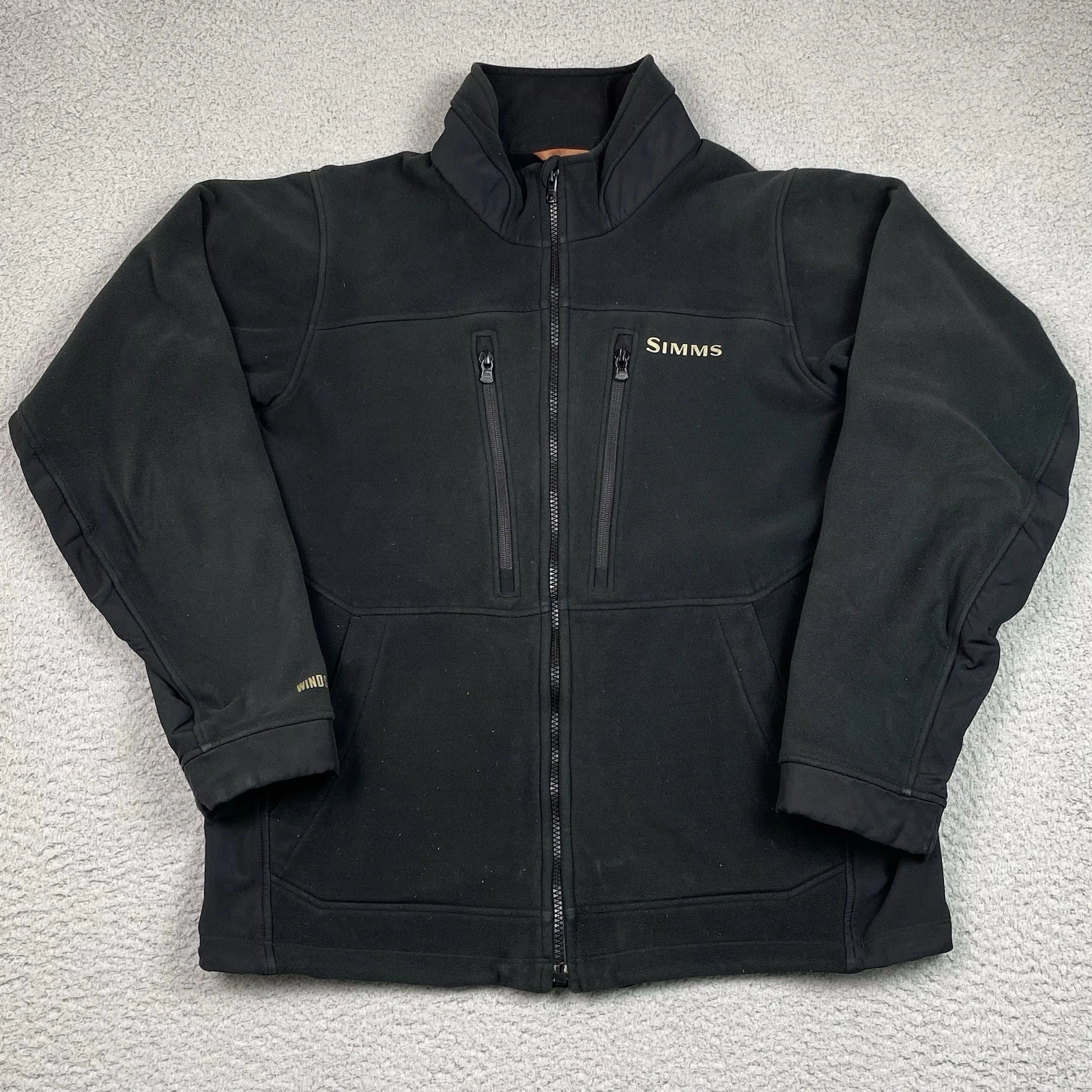 Simms Fleece Jacket Men's Size M Black Full Zip Fishing Gore Windstopper Medium