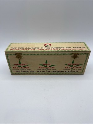 Wooden Tea Box from Niti Labeled ''Three Packets 50G'' from Different Elevations