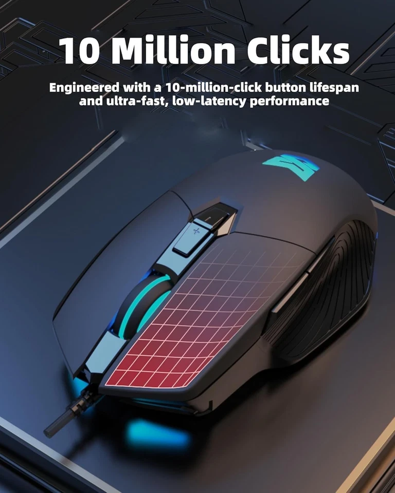 Ergonomic Wired Gaming Mouse 7200 Optical 8 Programmable Buttons RGB Light - Image 4 of 4