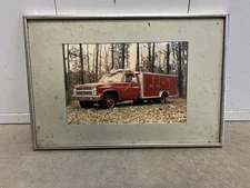 Vintage Original 80s Chevrolet C30 Fire Truck Framed Picture